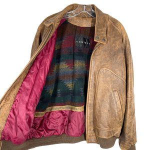 Vintage Leather Bomber Jacket Brown